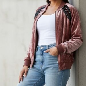 Story of Lola crush velvet velour bomber woman's jacket size s/m